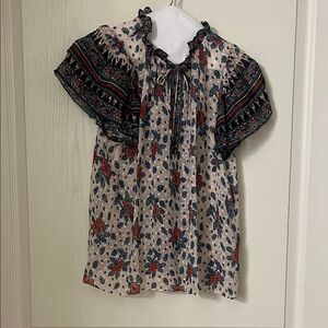 Ulla Johnson White and Blue Floral Blouse